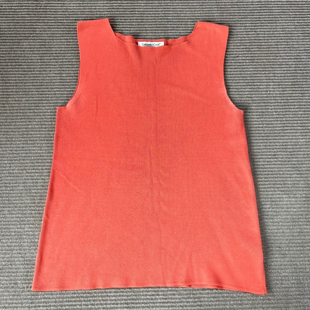Coldwater Creek Womens Coral Orange Silk Cotton Ribbed Knit Shell Top‎ Size M